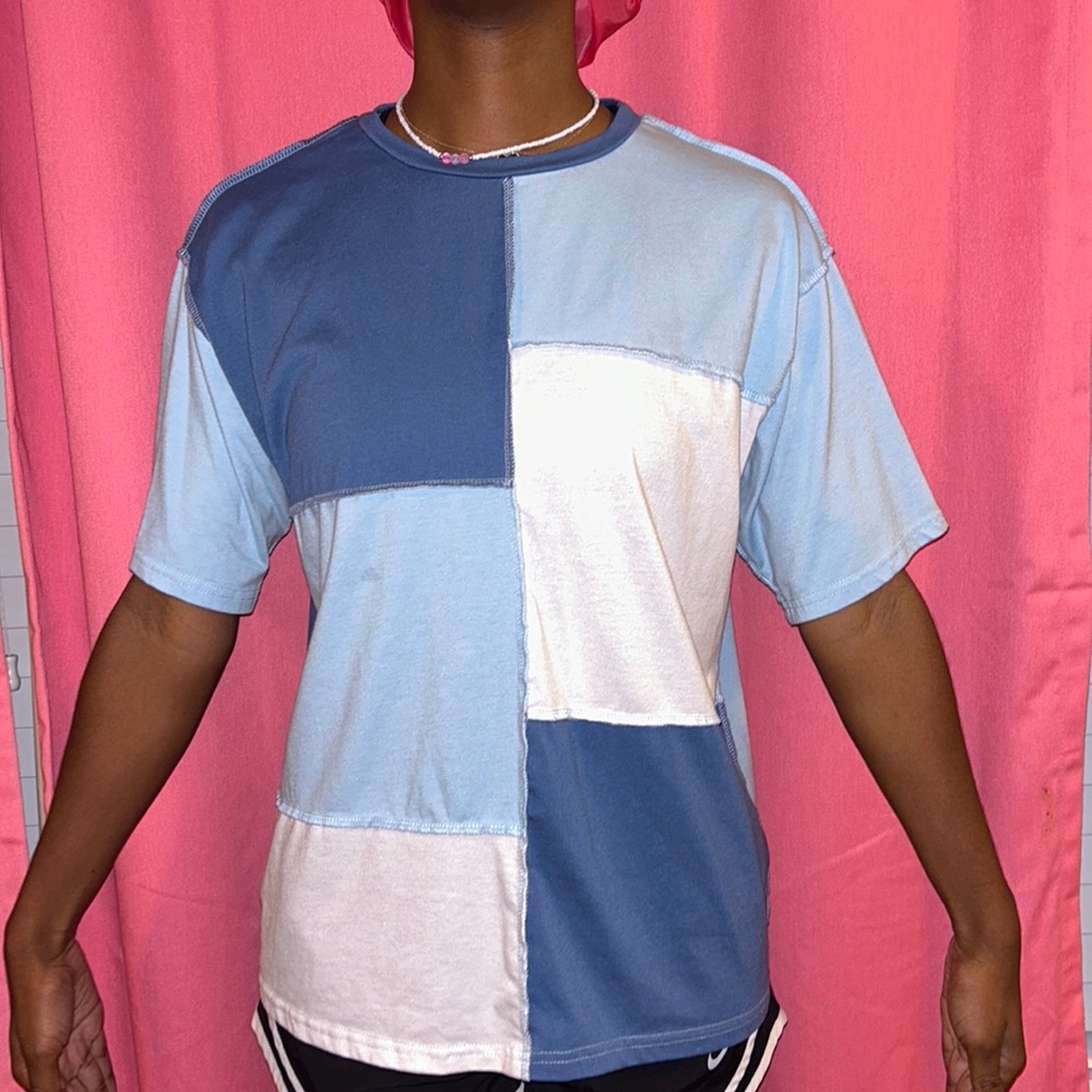 multi colored blue white shirt from shein